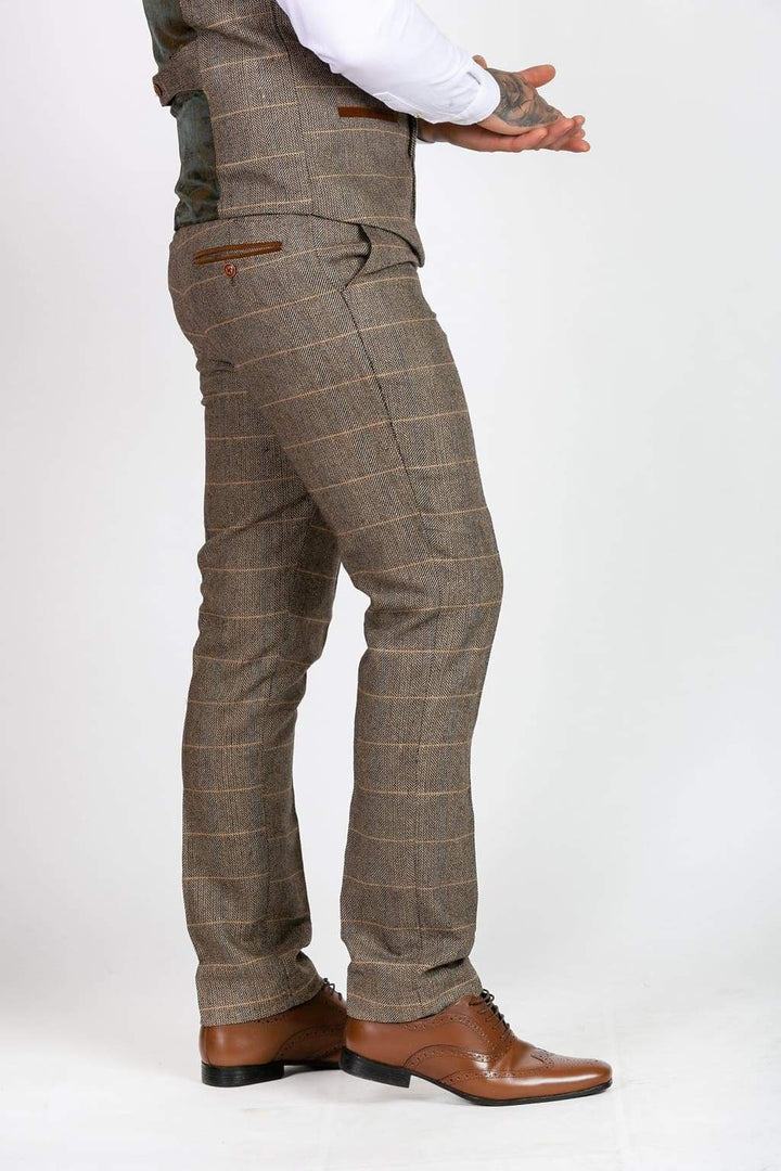 Marc Darcy Ted Tan Heritage Tweed Check Trousers - Suit & Tailoring