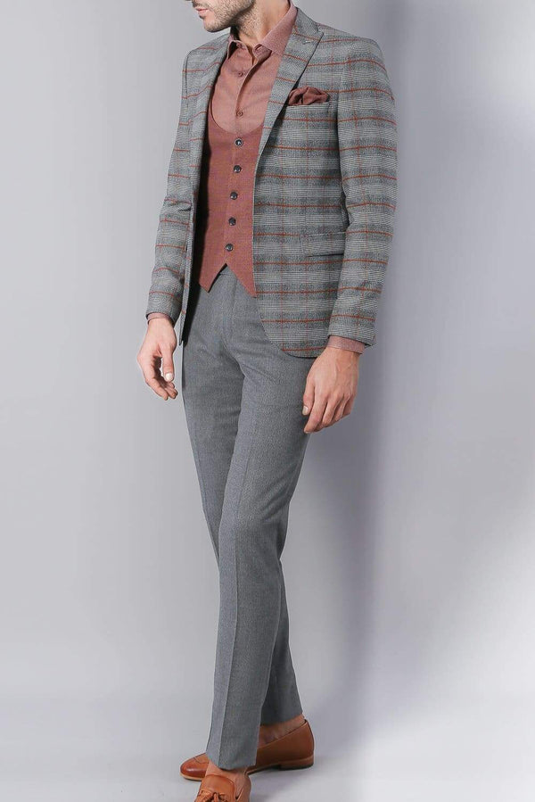 Christian Mens 3 Piece Grey Brown Mix & Match Slim Fit Suit - Suit & Tailoring