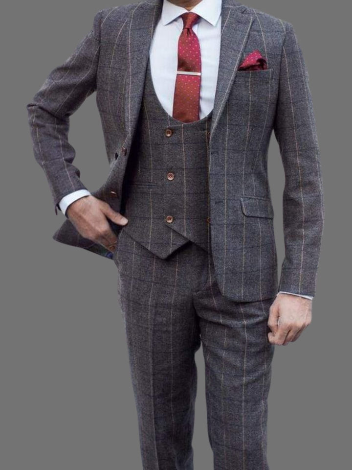 Marco Prince Ezra Men's Grey Herringbone Slim Fit Piece Tweed