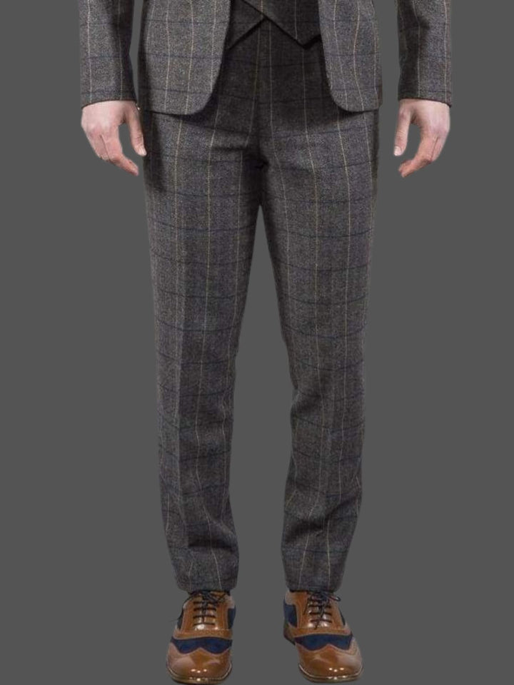Ezra Men’s Grey Herringbone Slim Fit Tweed Trousers - Trousers