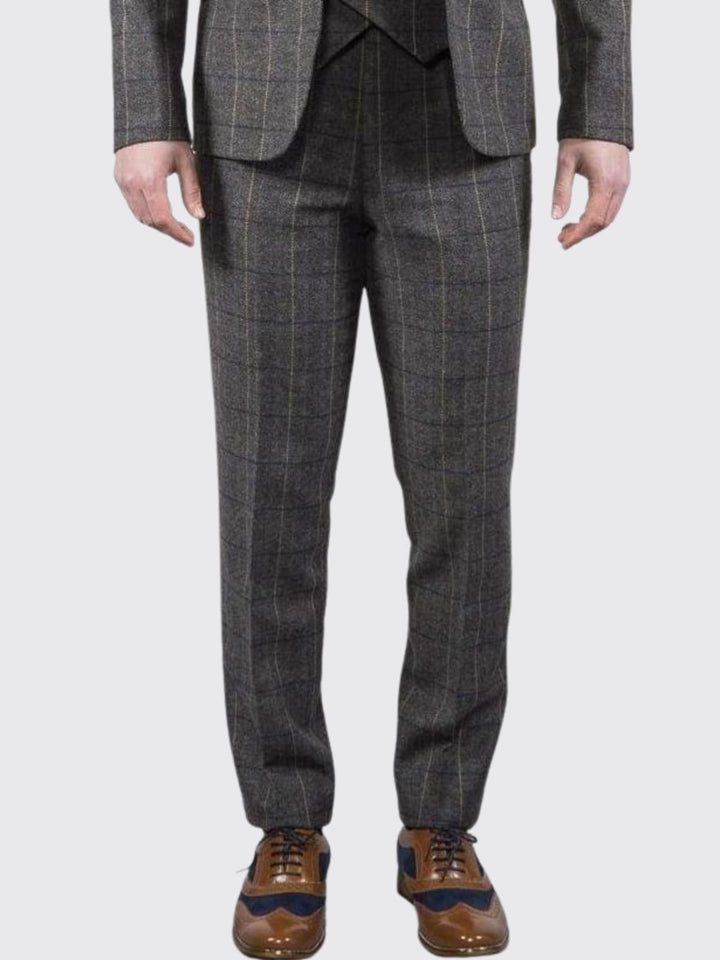 Ezra Men’s Grey Herringbone Slim Fit Tweed Trousers - Trousers