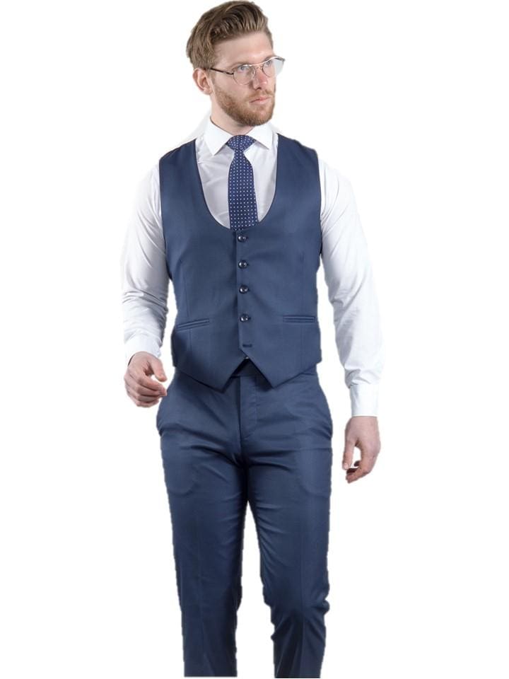 Marco Prince Grande Mens 3 Piece Blue Slim Fit Textured Suit - Suit & Tailoring