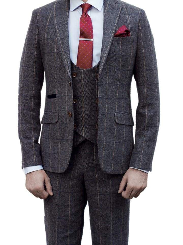 Mens Tweed Blazer Ezra Grey Herringbone Check Slim Fit By Marco Prince main image 1