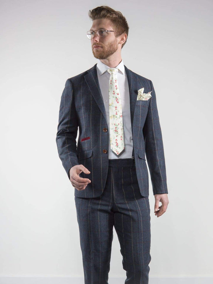 Mens Tweed Blazer Keaton Navy Herringbone Check Slim Fit Jacket by Marco Prince - 36R - Suit & Tailoring