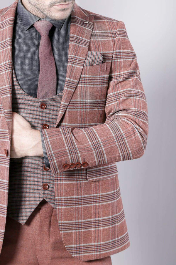 Marco Prince Mens 3 Piece Orange Mix & Match Slim Fit Tweed Suit - 36R - Suit & Tailoring