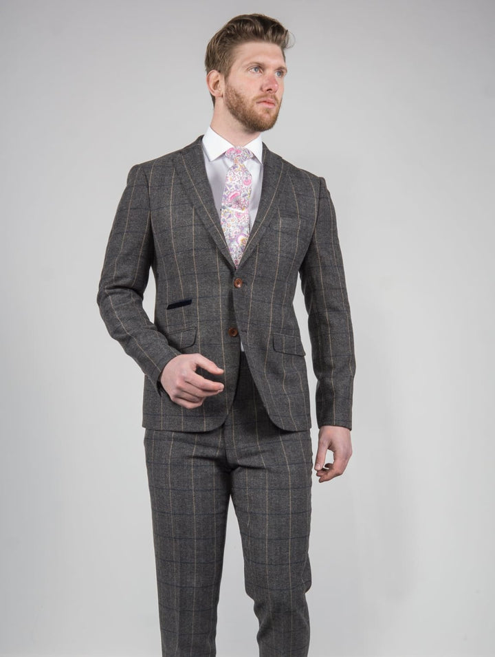 Mens Tweed Blazer Ezra Grey Herringbone Check Slim Fit by Marco Prince - 36R - Suit & Tailoring