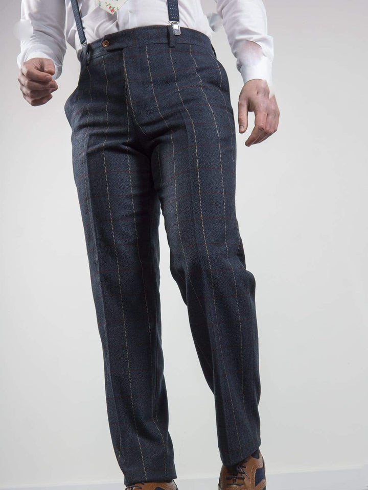 Mens Tweed Trousers Marco Prince Keaton Navy Tweed Check - Suit & Tailoring
