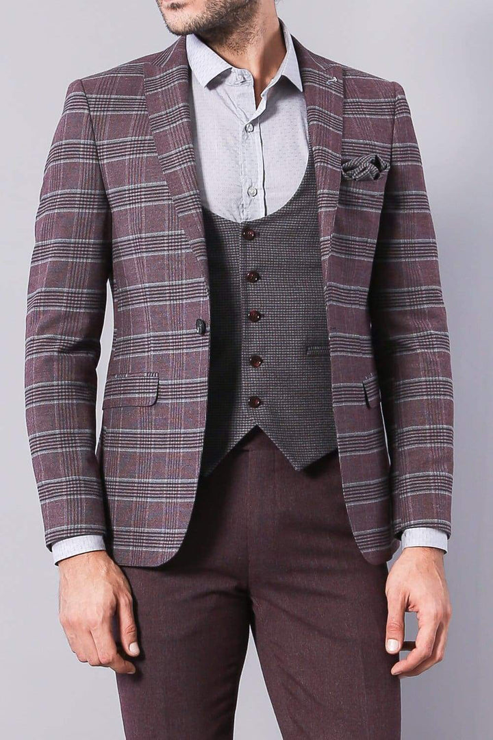 Philip Mens 3 Piece Grey Purple Mix & Match Slim Fit Suit - 36R - Suit & Tailoring