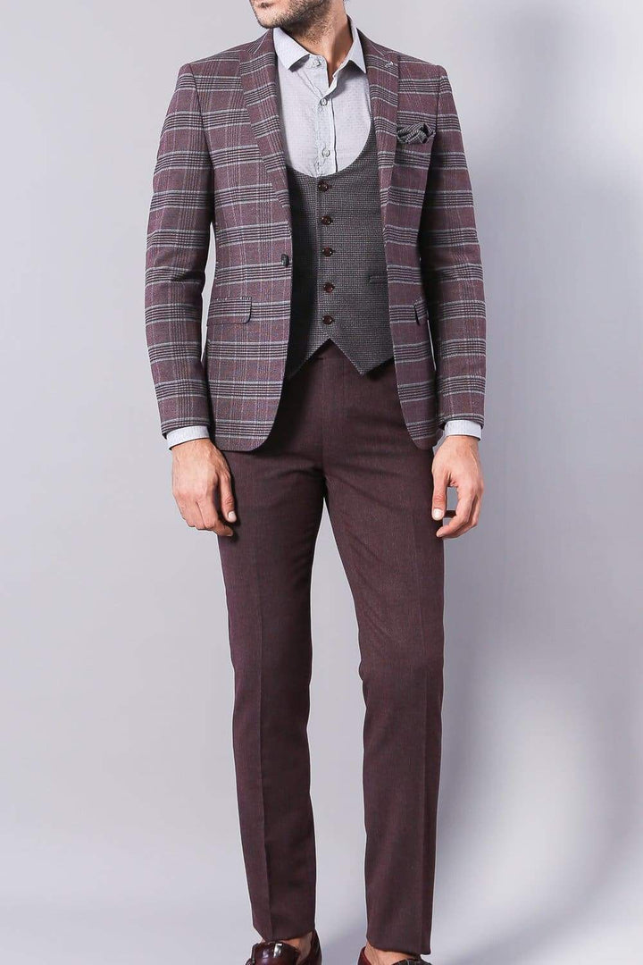 Philip Mens 3 Piece Grey Purple Mix & Match Slim Fit Suit - Suit & Tailoring