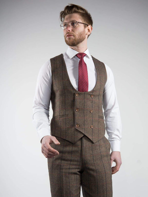 Marco Prince Ronan Brown Tweed Check Waistcoat - Suit & Tailoring