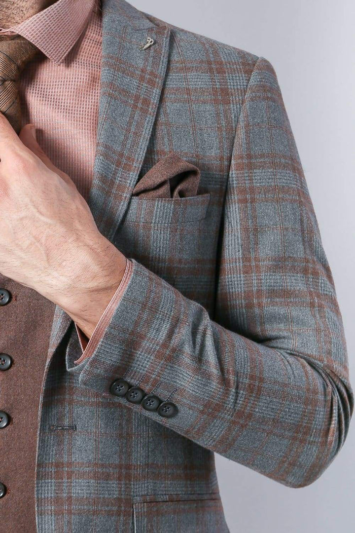 Simon Mens 3 Piece Grey Brown Mix & Match Slim Fit Suit - Suit & Tailoring