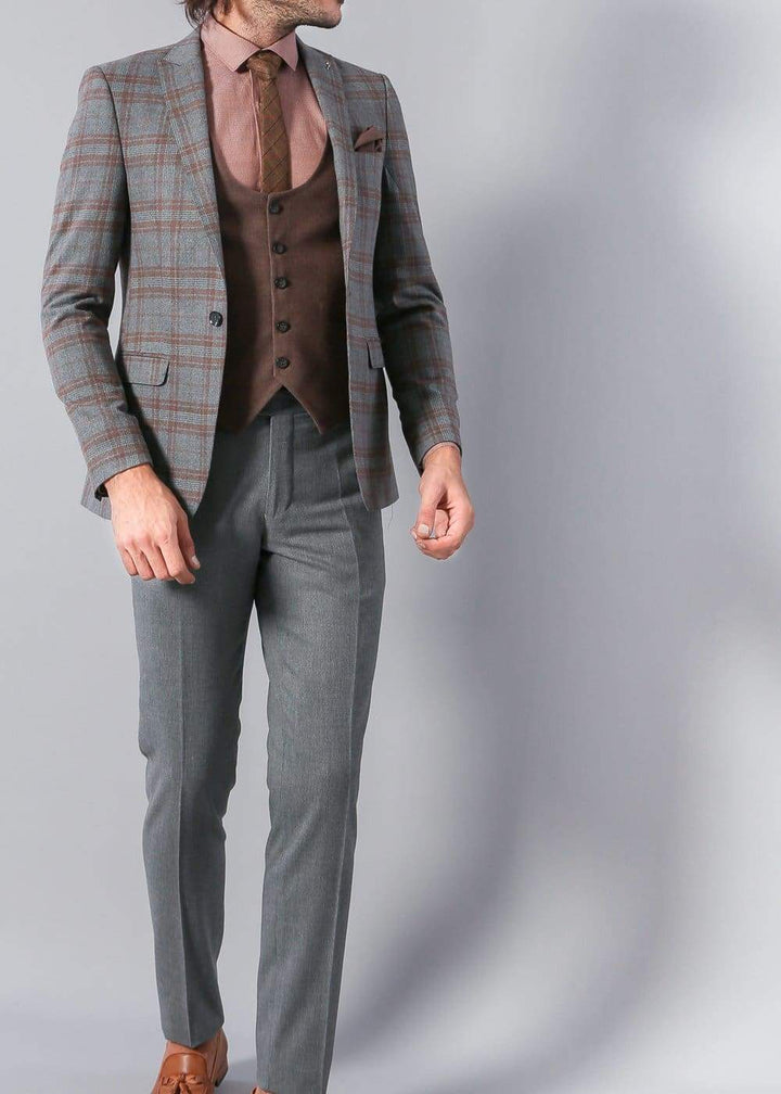 Simon Mens 3 Piece Grey Brown Mix & Match Slim Fit Suit - Suit & Tailoring