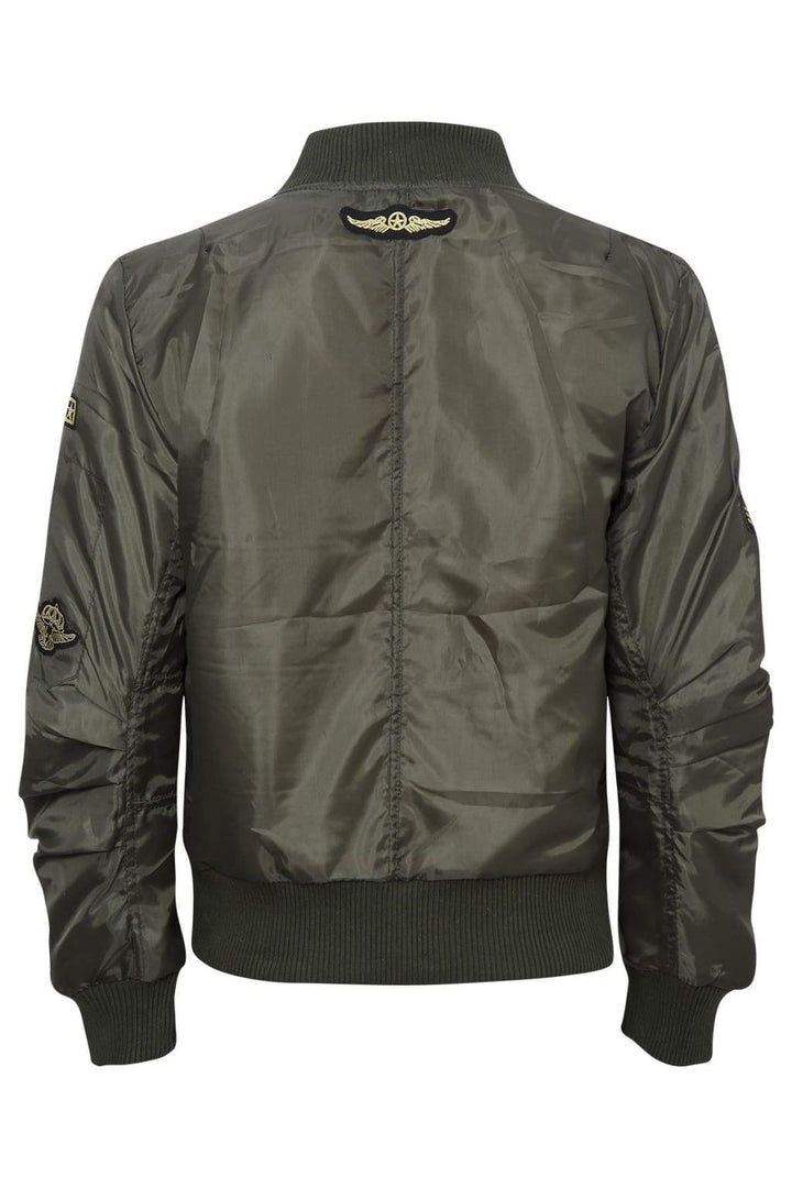 Marco Prince Womens Celebrity Badged Classic Padded Bomber Jacket In Khaki - FOR HER