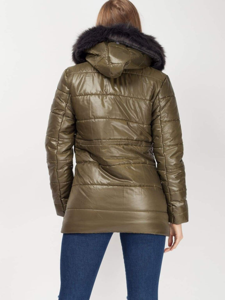 Marco Prince Womens Faux Fur Hood Padded Jacket In Khaki - FOR HER