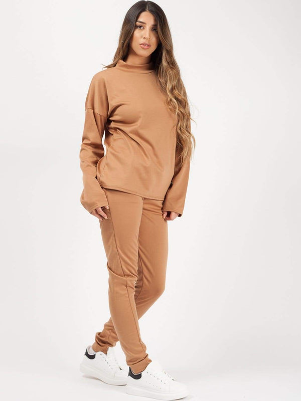 Womens Long Sleeves Camel Brown Loungewear Co-ord - FOR HER