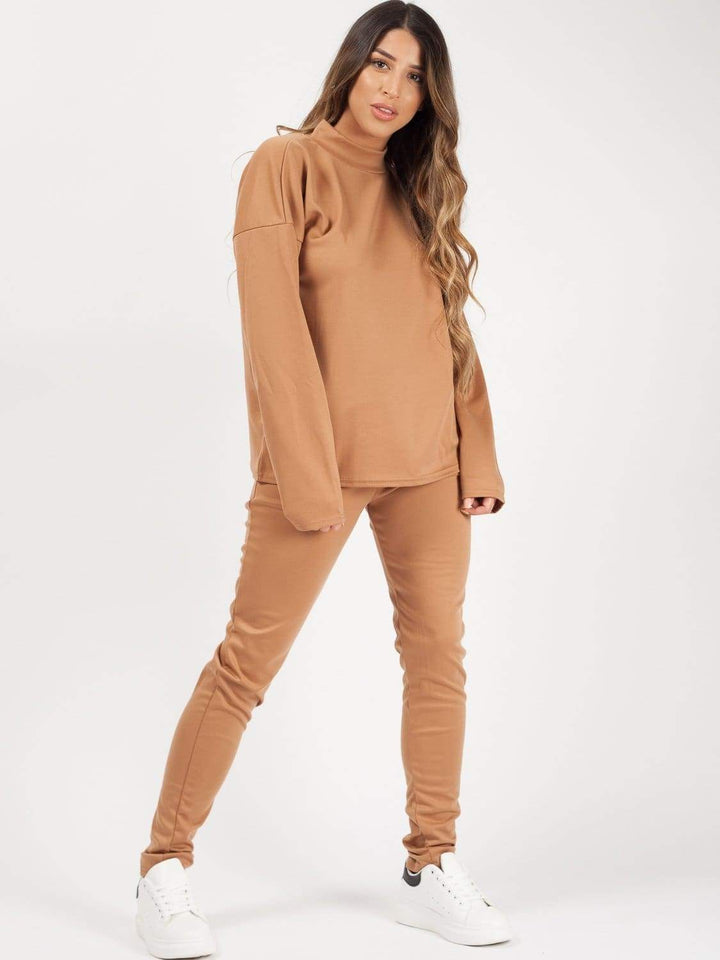 Womens Long Sleeves Camel Brown Loungewear Co-ord - FOR HER