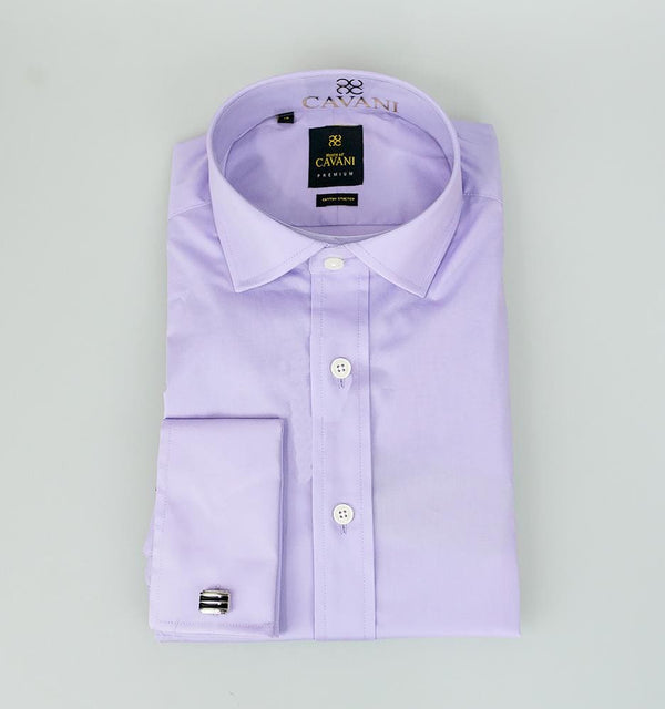 Mens Classic Collar Double Cuff Lilac Slim Fit Shirt by Cavani - UK 14.5 | EU 37 - Shirts