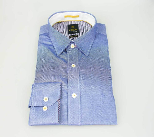 Mens Classic Collar Mid-blue Oxford Stretch Shirt by Cavani - Shirts