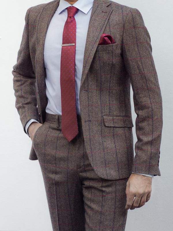 Mens Tweed Blazer Ronan Brown Herringbone Check Jacket by Marco Prince - 36R - Suit & Tailoring