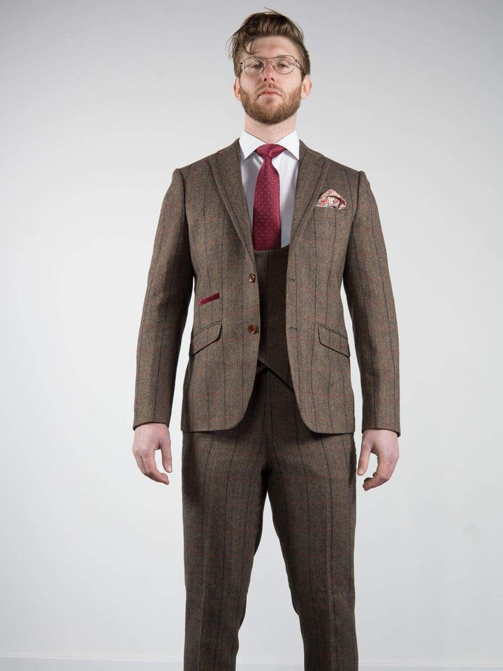 Mens Tweed Blazer Ronan Brown Herringbone Check Jacket by Marco Prince - Suit & Tailoring