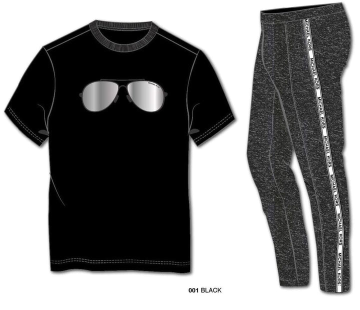 Michael Kors Black Grey Metallic Pintuck Pant Loungewear Set - S - Loungewear