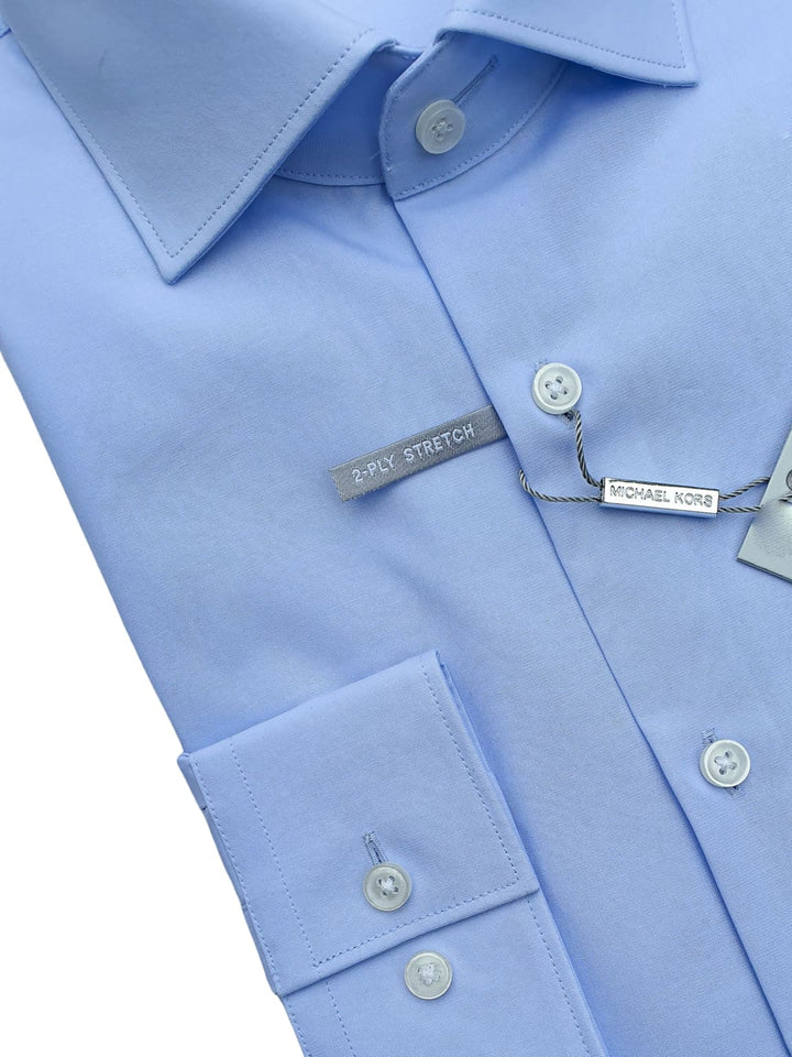 Michael Kors Men’s Light Blue Long Sleeve Single Cuff Premium Slim Fit Shirt - Shirts