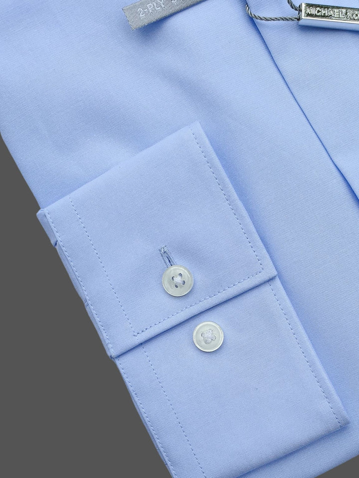 Michael Kors Men’s Light Blue Long Sleeve Single Cuff Premium Slim Fit Shirt - Shirts