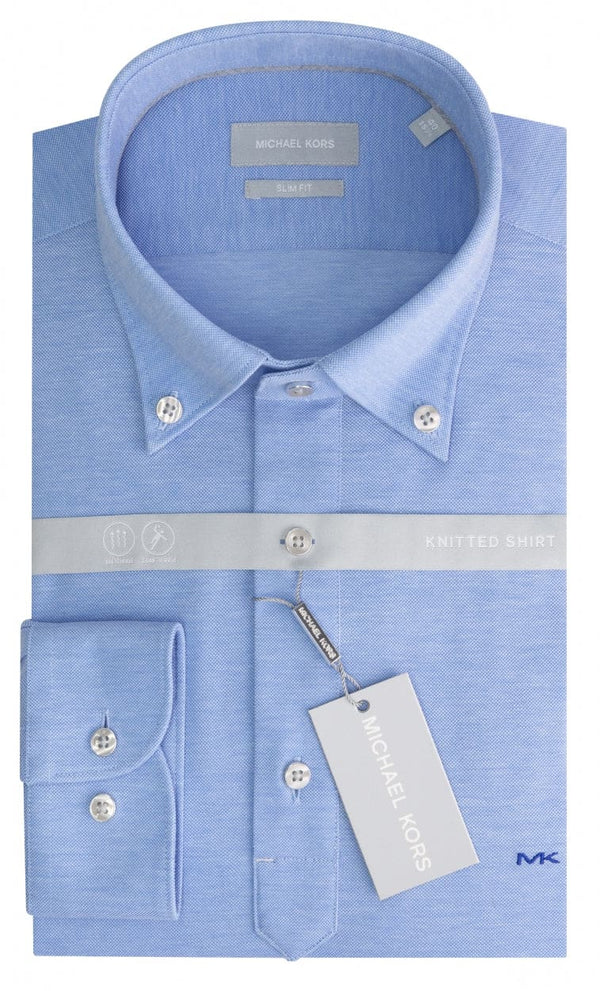 Michael Kors Men’s Amalfi Light Blue Knitted Polo Camacia Premium Fit Shirt - 14.5 - Shirts