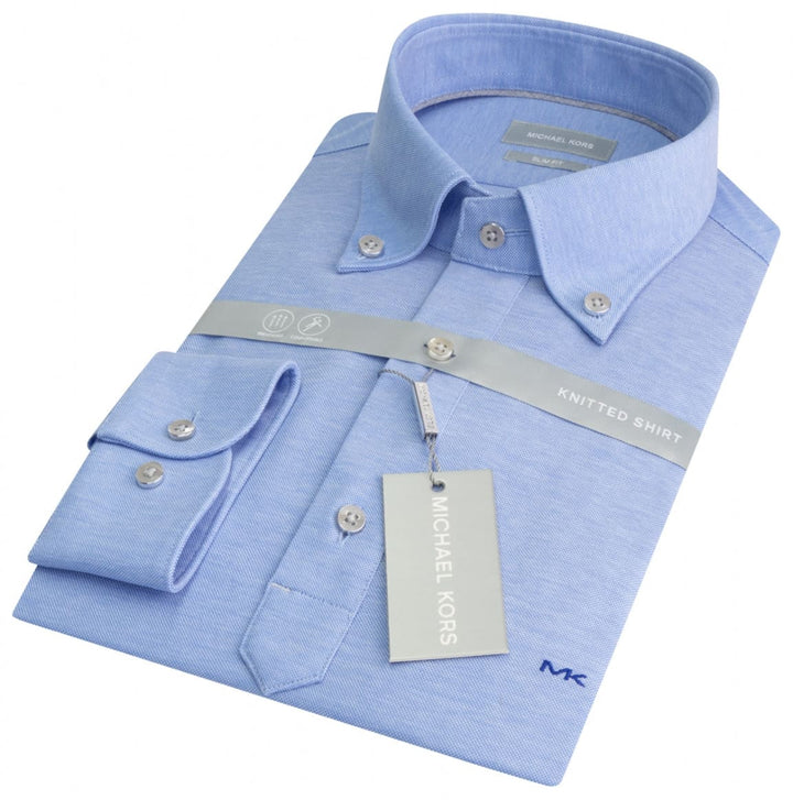 Michael Kors Men’s Amalfi Light Blue Knitted Polo Camacia Premium Fit Shirt - Shirts