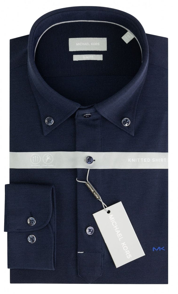 Michael Kors Men’s Amalfi Navy Knitted Polo Camacia Premium Fit Shirt - 14.5 - Shirts