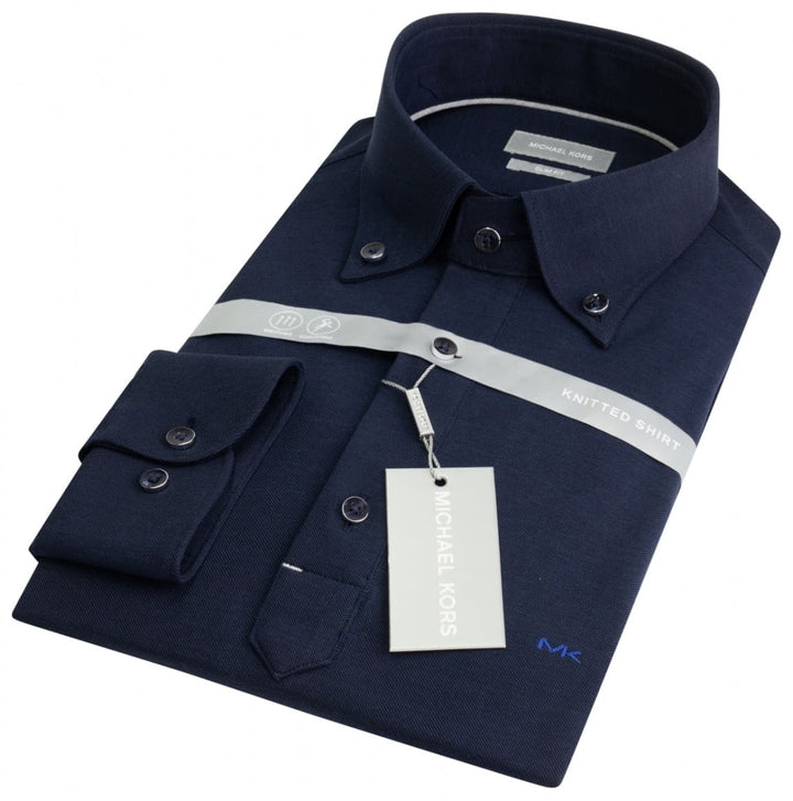 Michael Kors Men’s Amalfi Navy Knitted Polo Camacia Premium Fit Shirt - Shirts