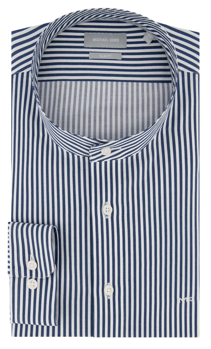 Michael Kors Men’s Estate Blue Stripe Mandarin Collar Premium Slim Fit Shirt - 14.5 - Shirts