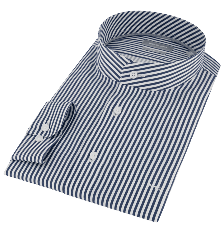 Michael Kors Men’s Estate Blue Stripe Mandarin Collar Premium Slim Fit Shirt - Shirts