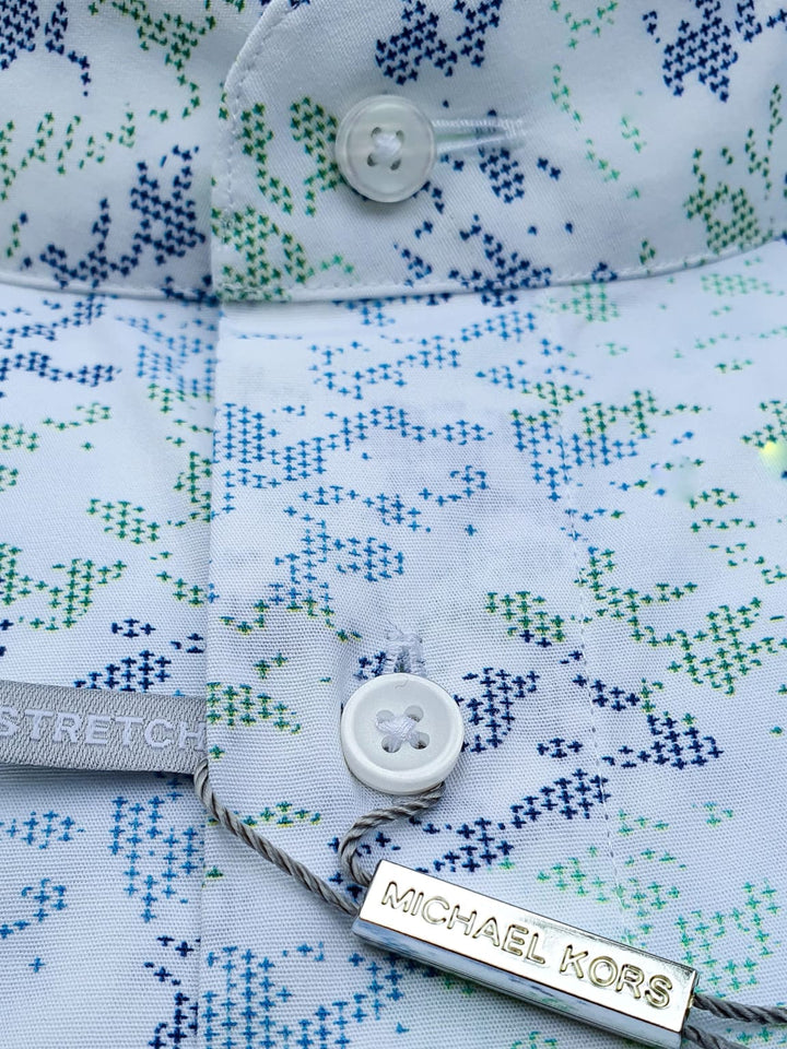 Michael Kors Men’s Lichen Mandarin Collar Single Cuff Premium Slim Fit Shirt - Shirts