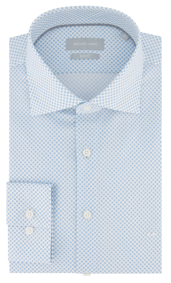 Michael Kors Men’s Light Blue Business Print Slim Fit Shirt - 14.5 - Shirts