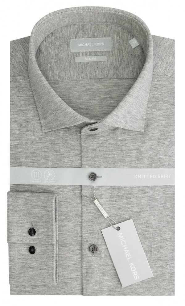 Michael Kors Men’s Parma Grey Solid Pique Premium Slim Fit Shirt - 14.5 - Shirts