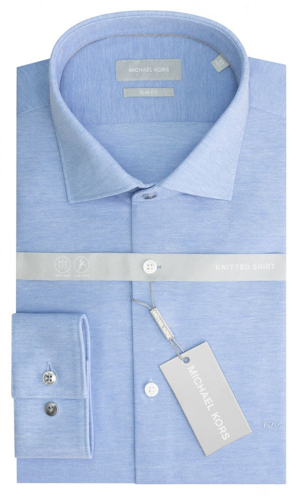 Men’s Parma Light Blue Solid Pique Premium Slim Fit Michael-Kors Shirt - 14.5 - Shirts
