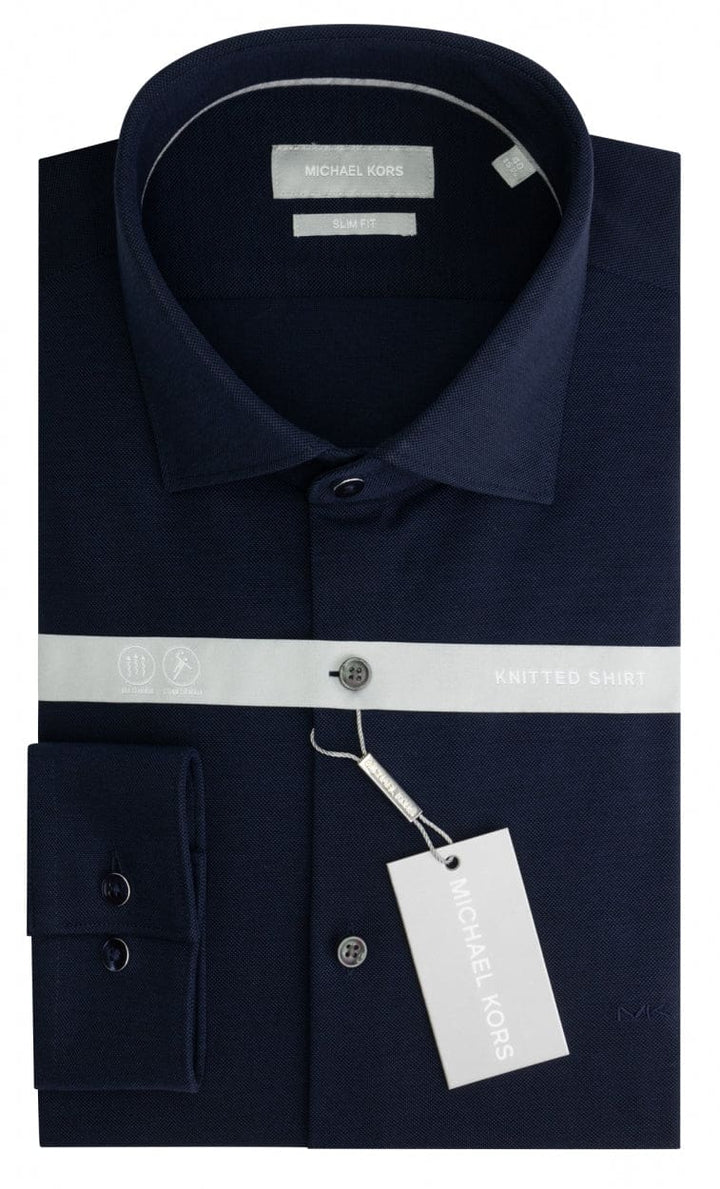 Michael Kors Men’s Parma Navy Solid Pique Premium Slim Fit Shirt - 14.5 - Shirts