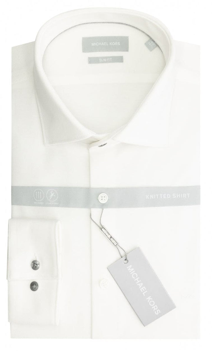 Men’s Parma White Solid Pique Premium Slim Fit Michael-Kors Shirt - 14.5 - Shirts
