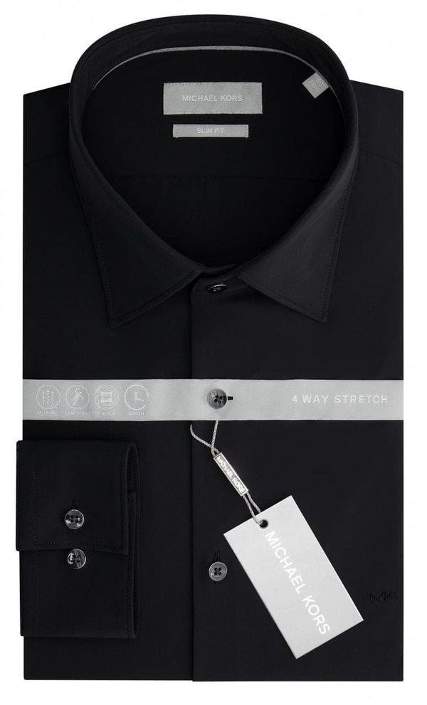 Michael Kors Men’s Raleigh Black Performance Premium Stretch Slim Shirt - 14.5 - Shirts