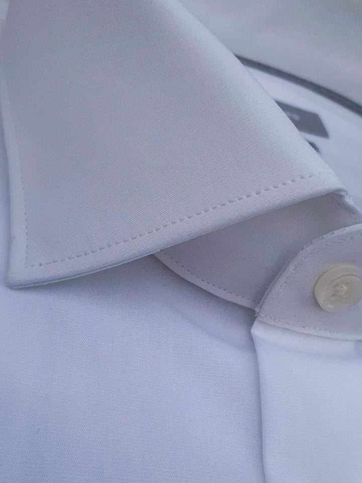 Michael Kors Men’s White Premium Long Sleeve Single Cuff Slim Fit Shirt - Shirts