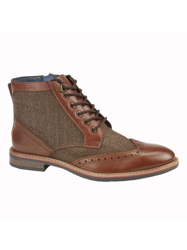 Roamers Doyle Tan Leather Tweed Boots - UK7 | EU41 - Boots