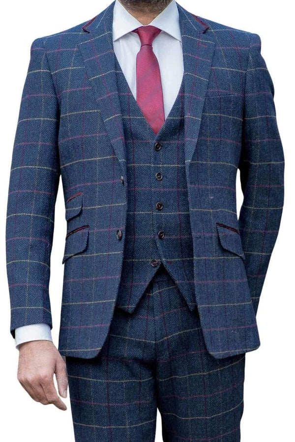Skopes Doyle Navy Herringbone Check Tweed Suit Jacket - Suit & Tailoring