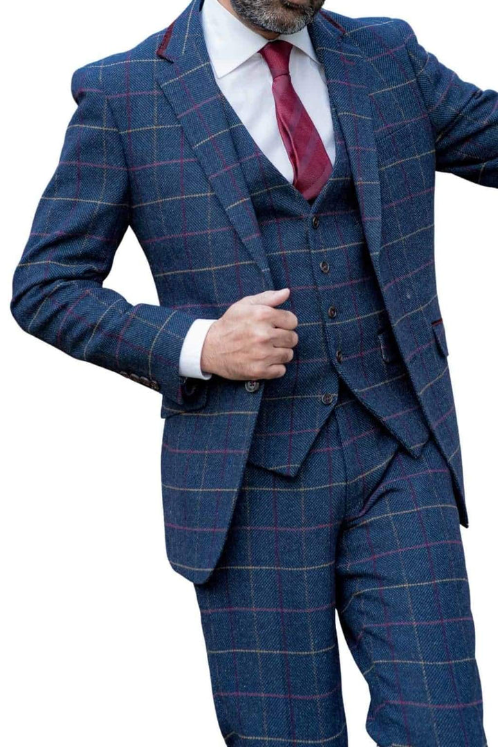 Skopes Doyle Navy Herringbone Check Tweed Suit Jacket - 36S - Suit & Tailoring