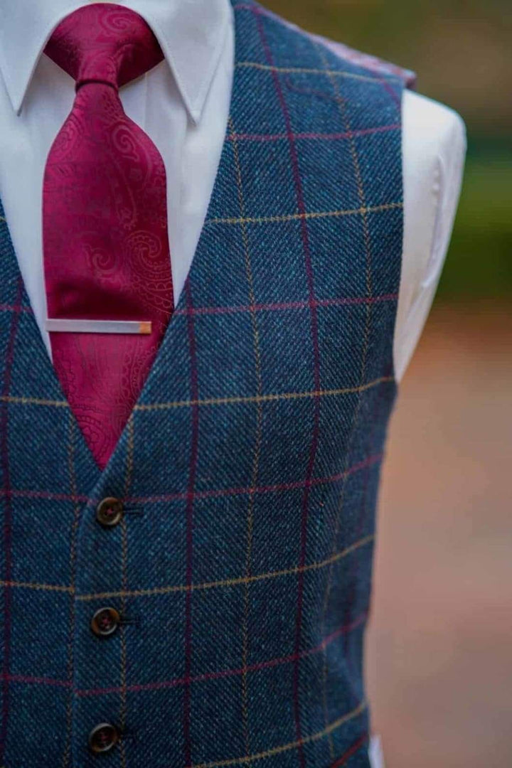 Skopes Doyle Navy Herringbone Check Tweed Suit Waistcoat - 36S - Suit & Tailoring