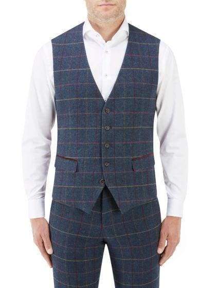 Spokes Doyle Navy Check Suit Waistcoat - Suit & Tailoring