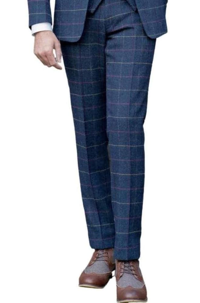 Skopes Doyle Navy Herringbone Check Tweed Tapered Trousers - 30 - Suit & Tailoring