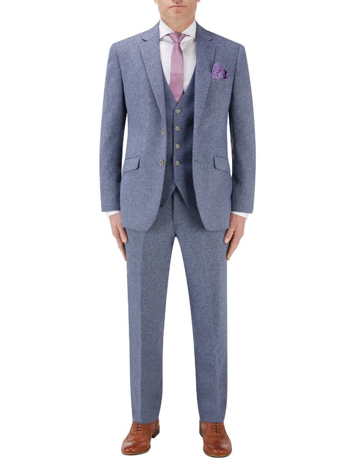 Skopes Jude Blue Herringbone Tailored Trousers - Suit & Tailoring