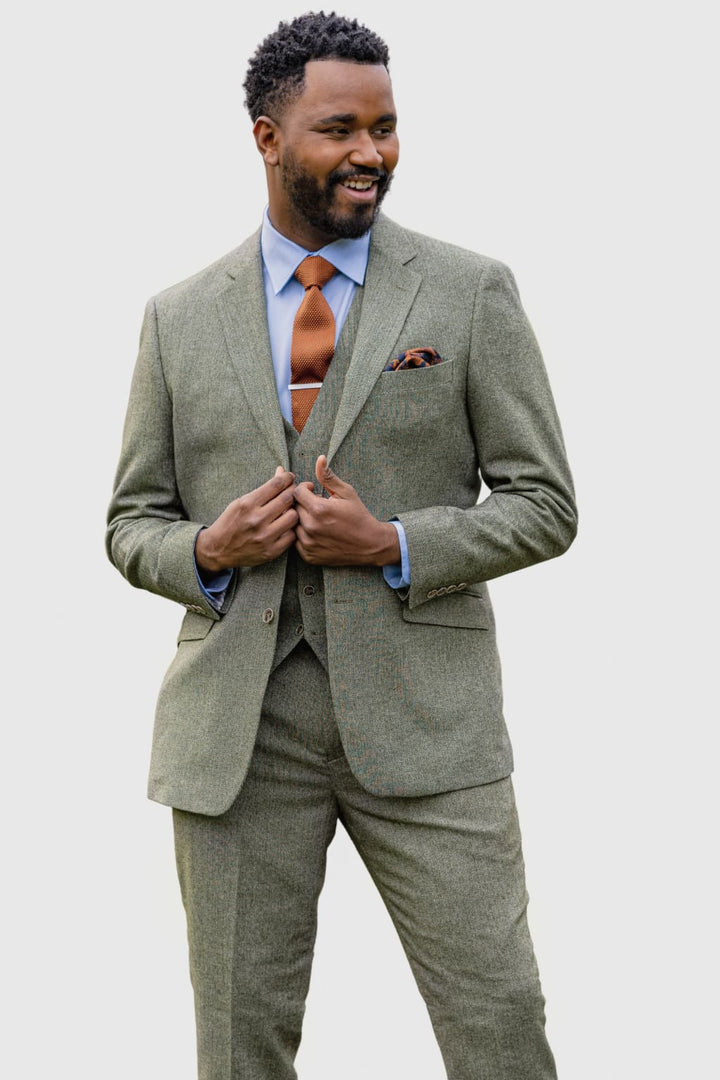 Skopes Jude Sage Green Herringbone Tweed Jacket - Suit & Tailoring