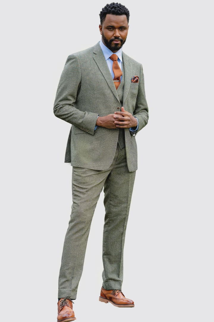Skopes Jude Sage Herringbone Tweed Tailored Trousers - Trousers
